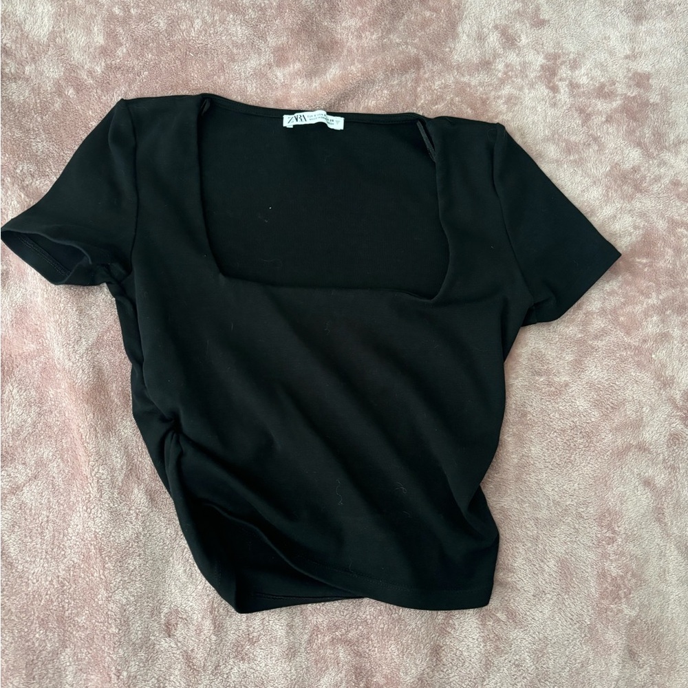 Zara Black Square Neck Crop Top